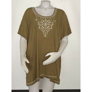 Women’s plus Size 1X blouse Philosophy olive Green embroidery on the front